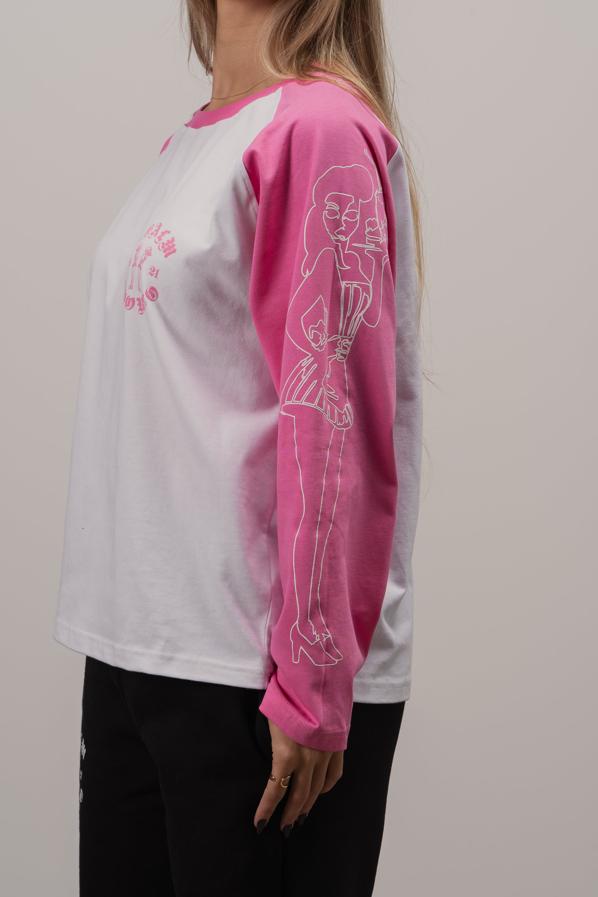 Service Long Sleeve | Pink Unisex Shirt with Waitress Sleeves