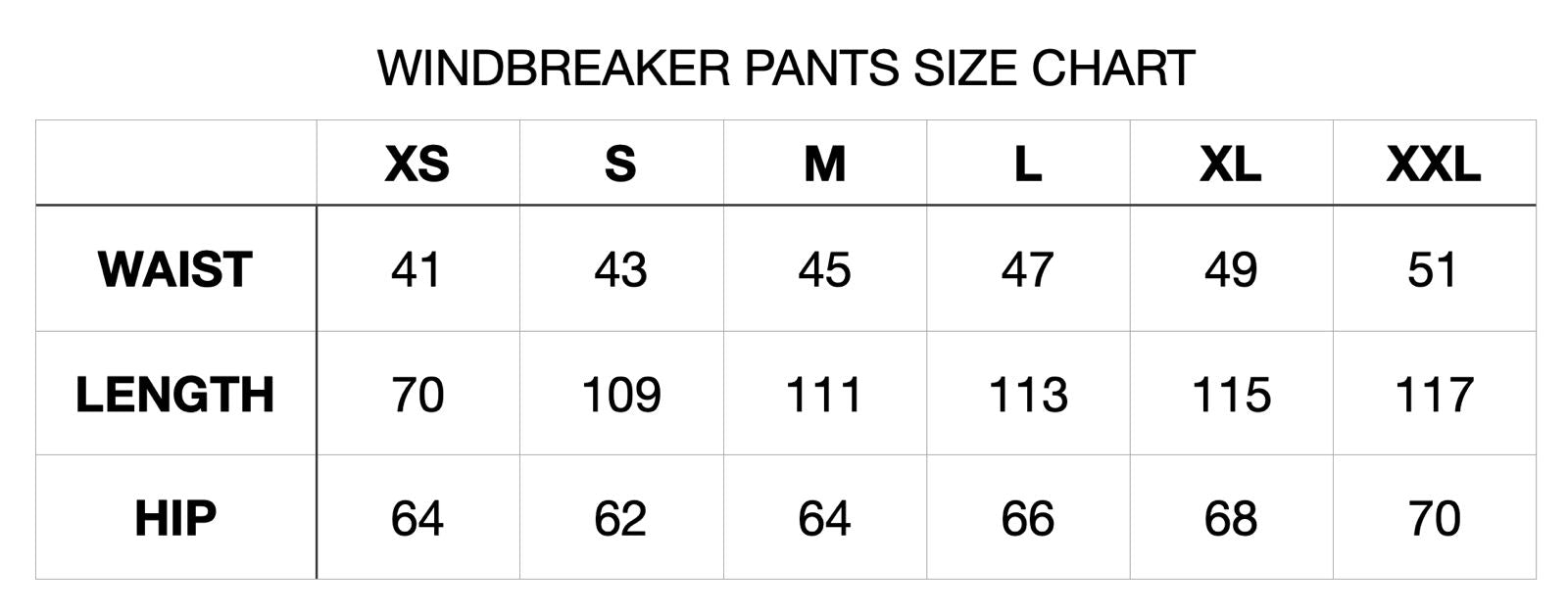 Size chart