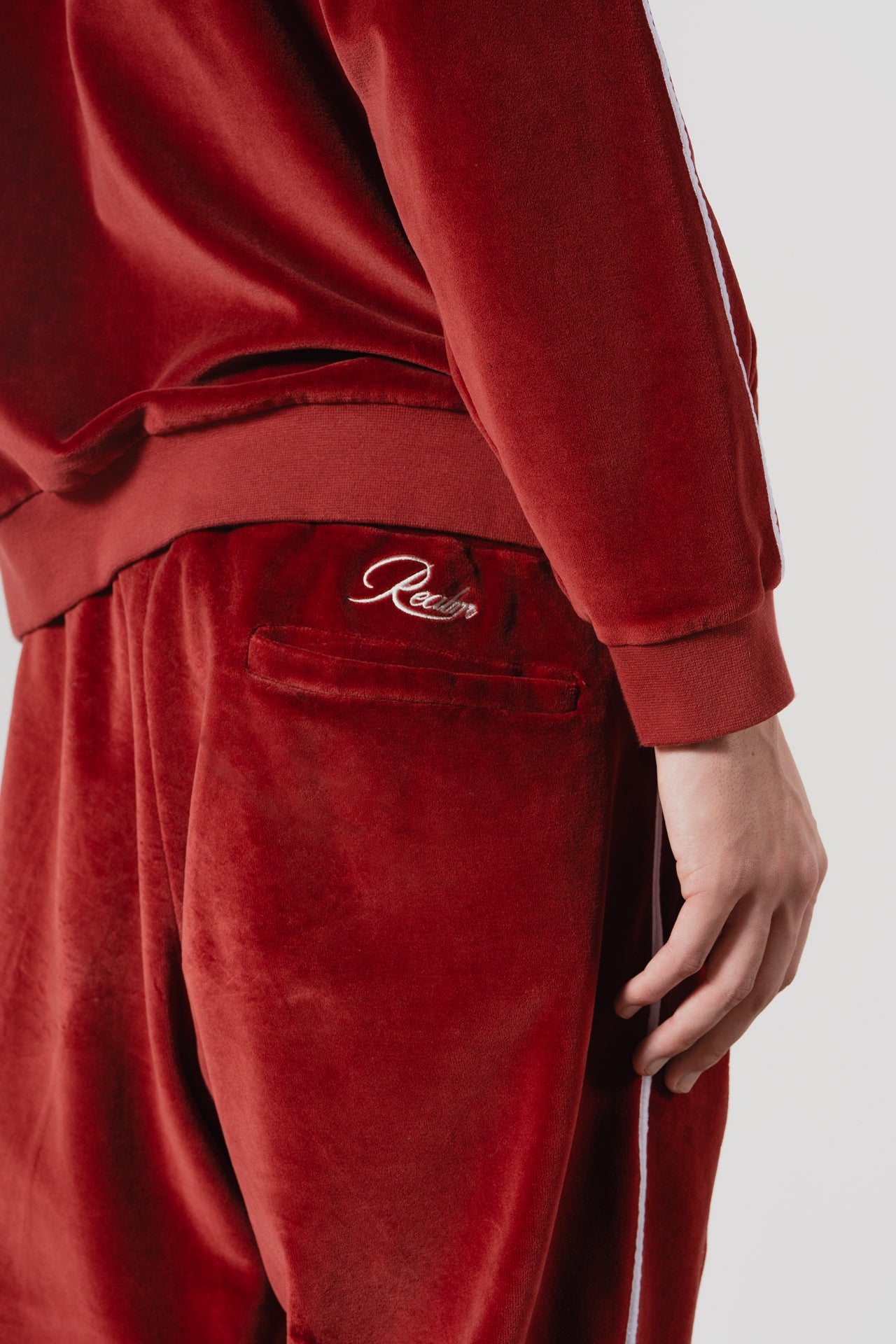 Burgundy Velour Tracksuit Trousers for Men | Stylish & Comfy