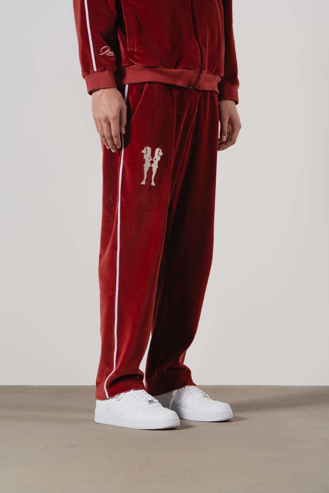 Burgundy Velour Tracksuit Trousers for Men | Stylish & Comfy