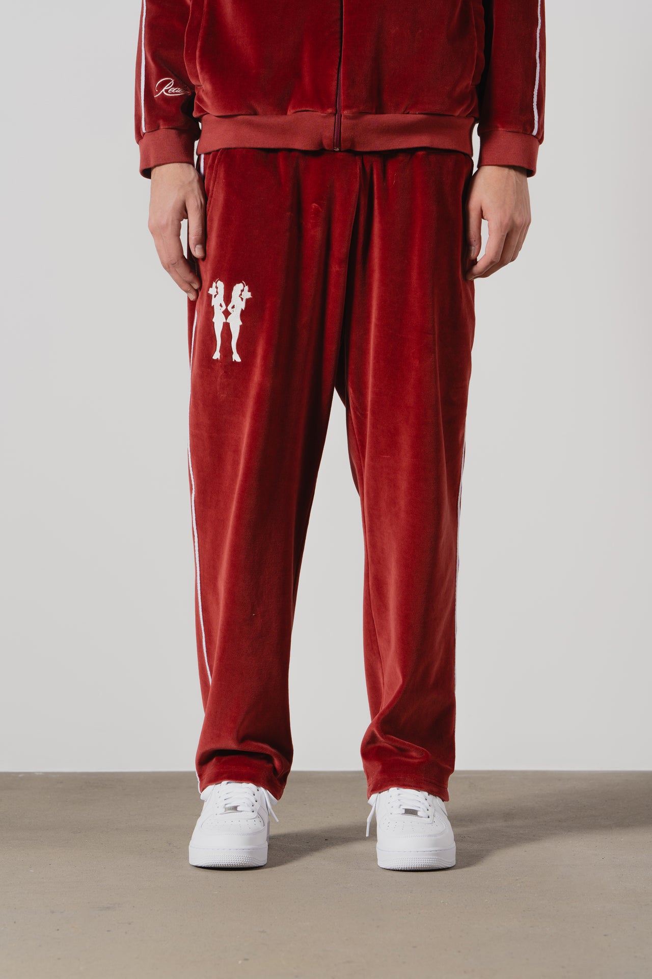 Burgundy Velour Tracksuit Trousers for Men | Stylish & Comfy