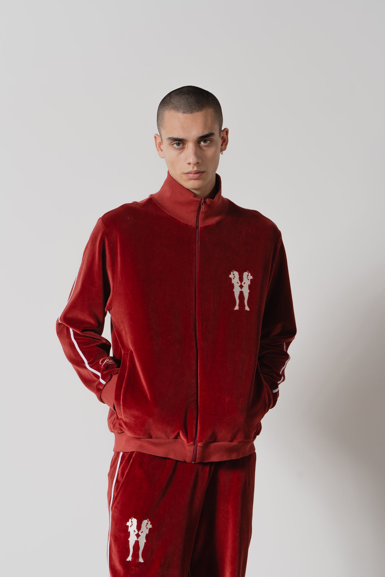 Burgundy Velour Tracksuit Jacket – Stylish & Comfortable