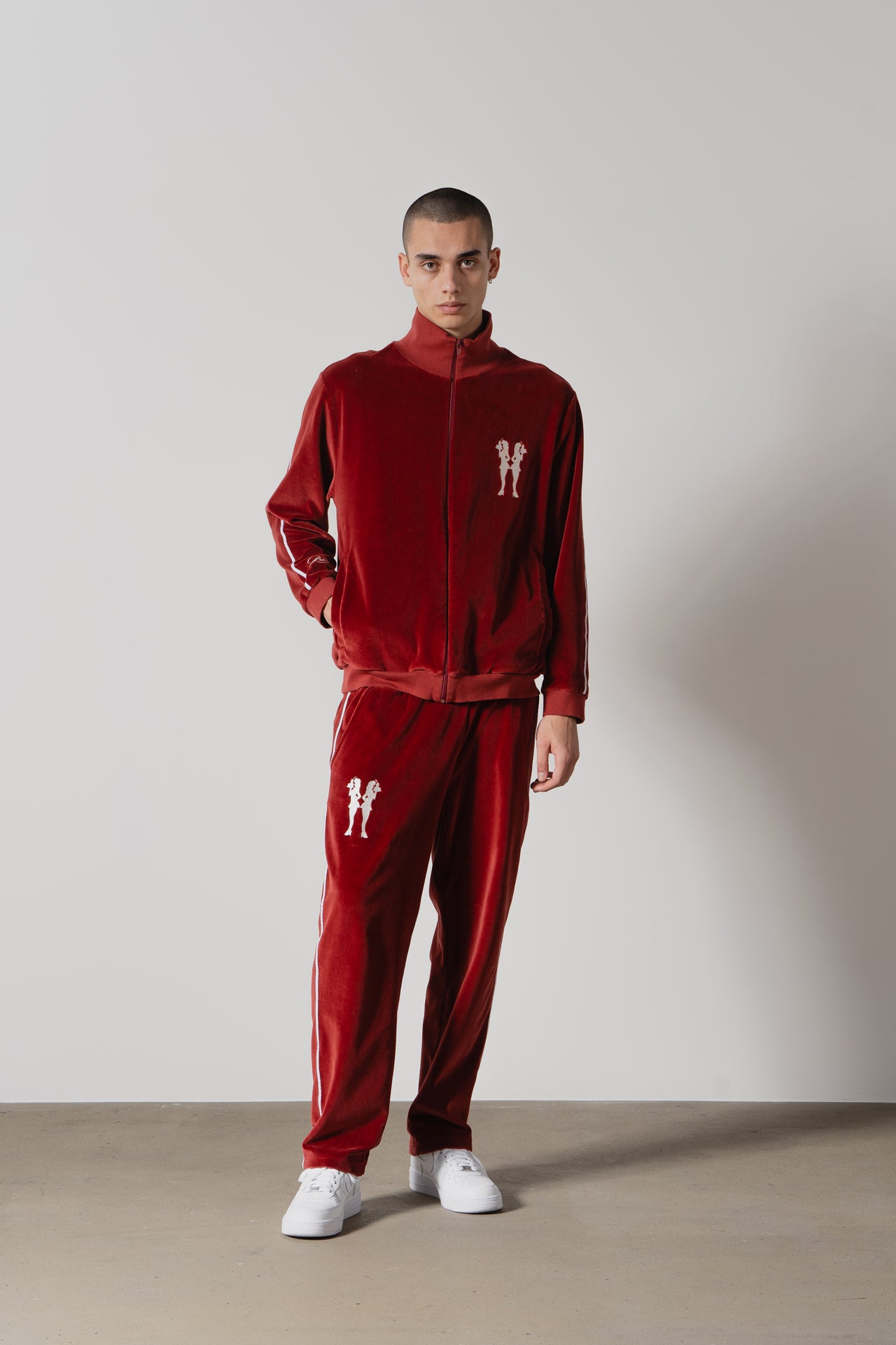 Burgundy Velour Tracksuit Jacket – Stylish & Comfortable