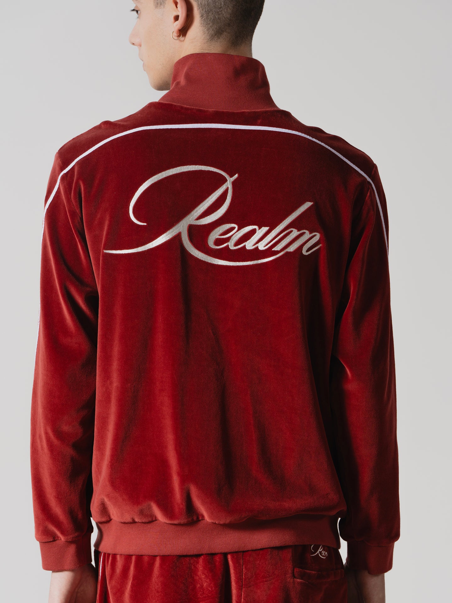 Burgundy Velour Tracksuit Jacket – Stylish & Comfortable