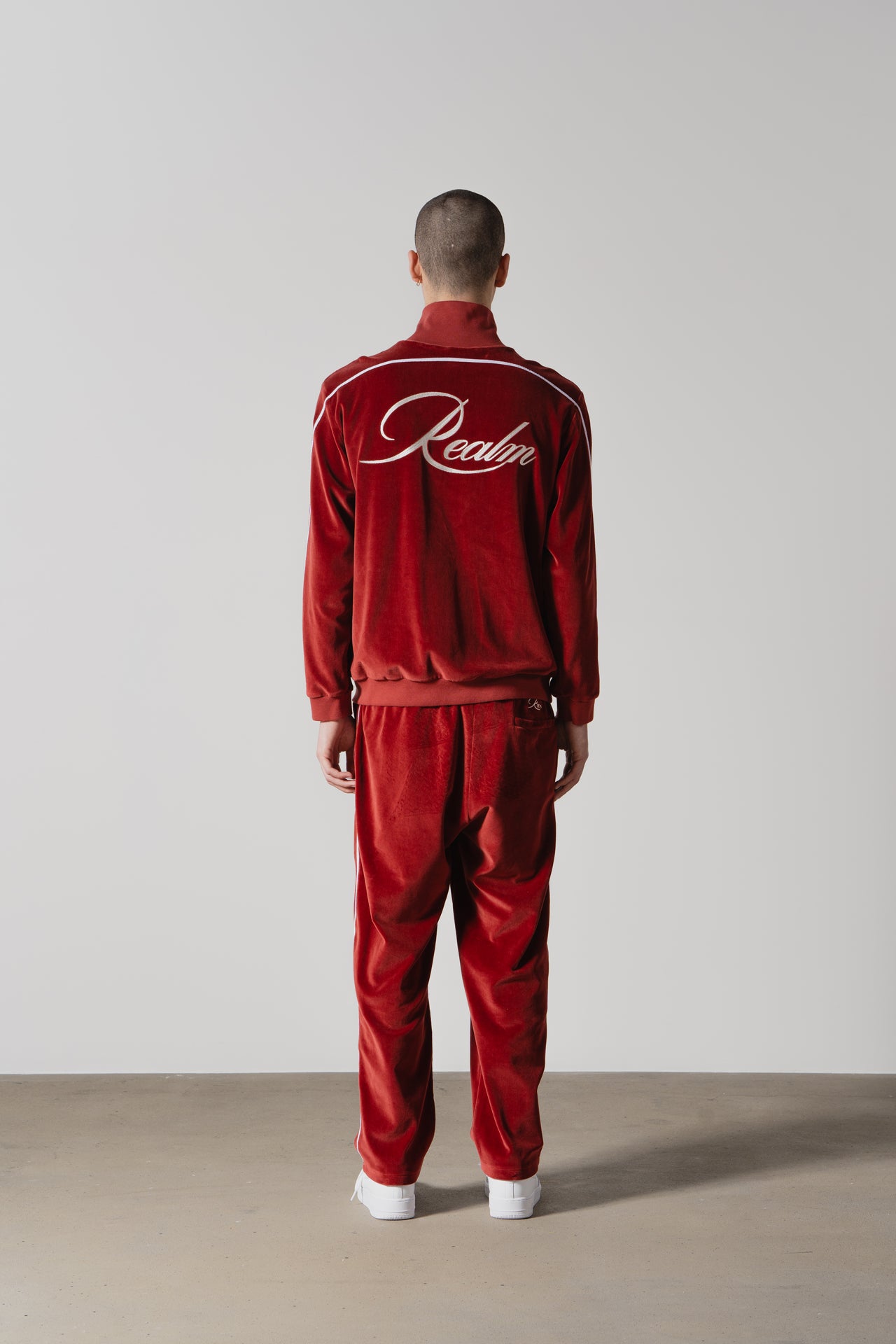 Burgundy Velour Tracksuit Trousers for Men | Stylish & Comfy