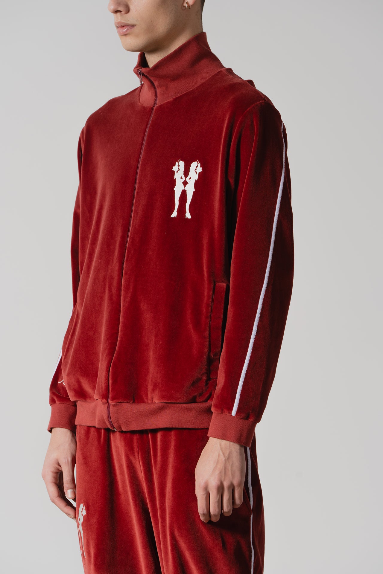 Burgundy Velour Tracksuit Jacket – Stylish & Comfortable