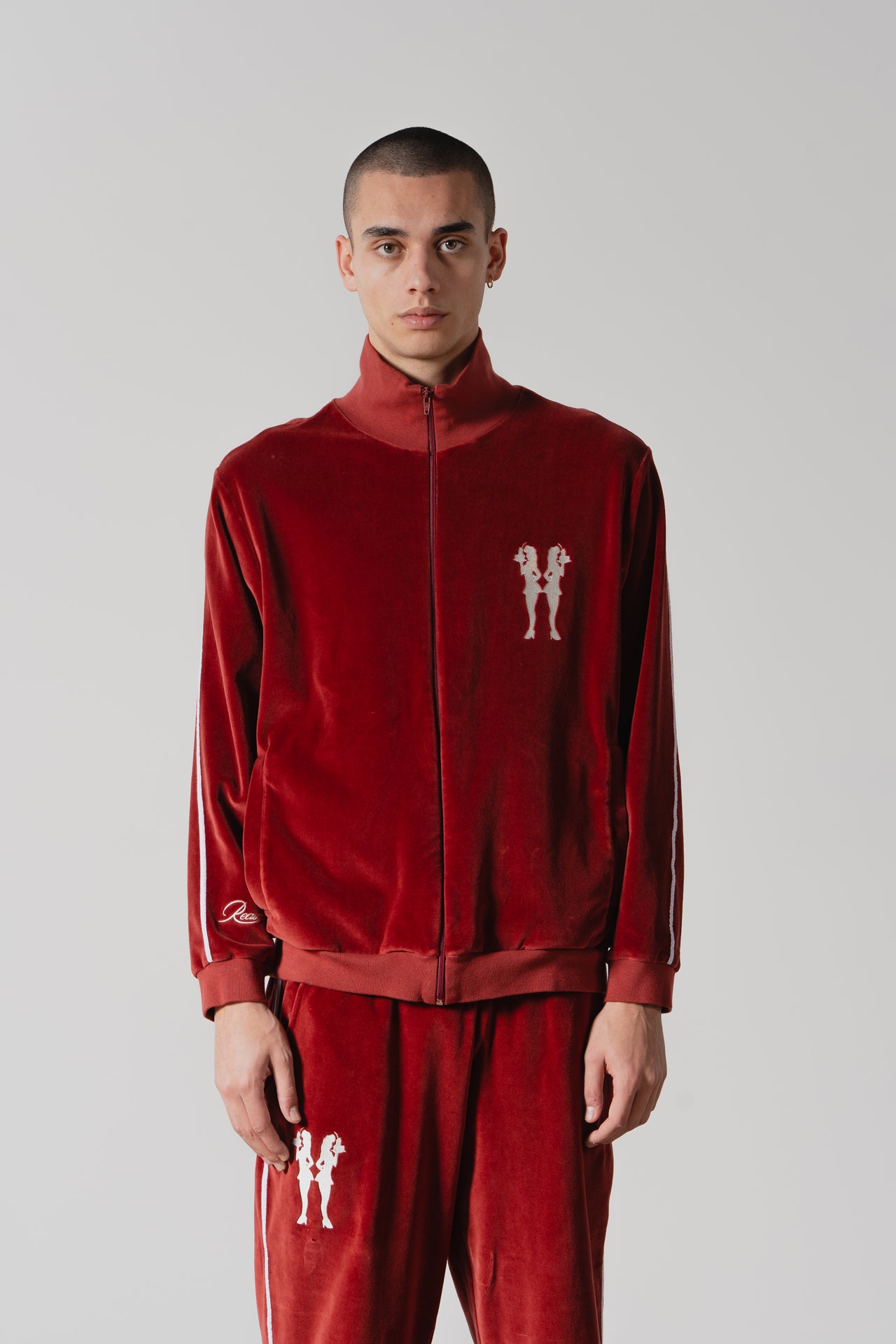 Burgundy Velour Tracksuit Jacket – Stylish & Comfortable